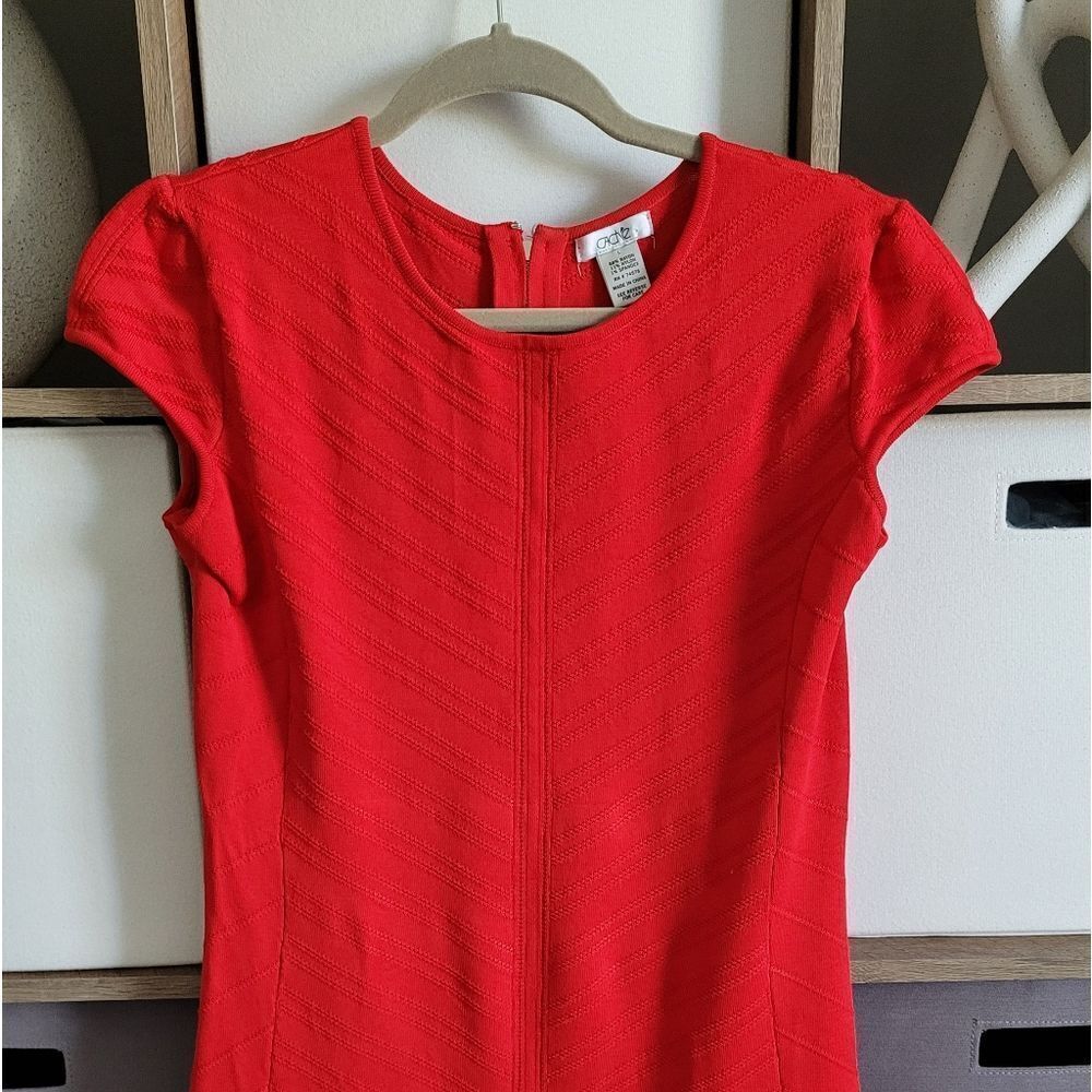 ♥️CACHE Elegant Fire Red Chevron Dress Size L - Picture 6 of 16